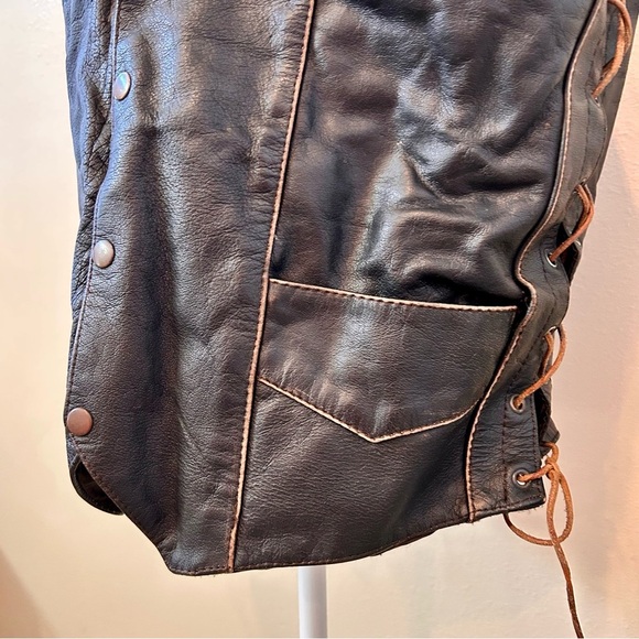 Leather Eagle Embossed Moto Style USA Vest 44 Goth Patriotic Bikecore Vintage - Picture 7 of 12